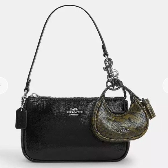 Brand New with Tags Coach Carmen Bag Charm in Snake Print (Gunmetal/Olive) - Picture 2 of 6